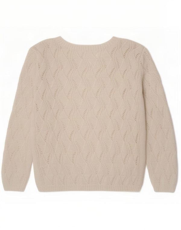 Maglione maglione vintage da donna con scollo a V UK 14 bianco medio
