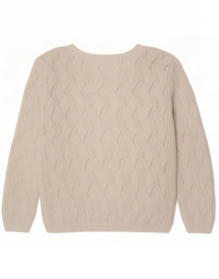 Maglione maglione vintage da donna con scollo a V UK 14 bianco medio