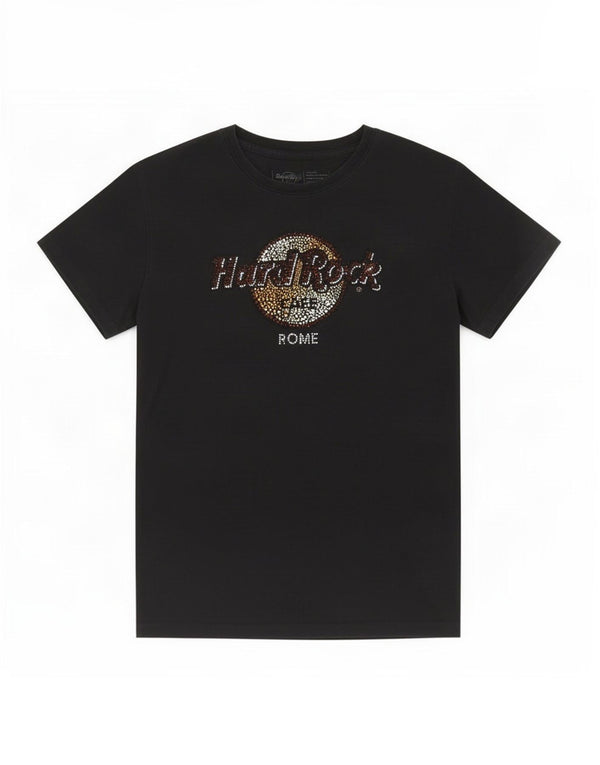 T-shirt grafica da donna Hard Rock Cafe Roma UK 12 cotone nero medio
