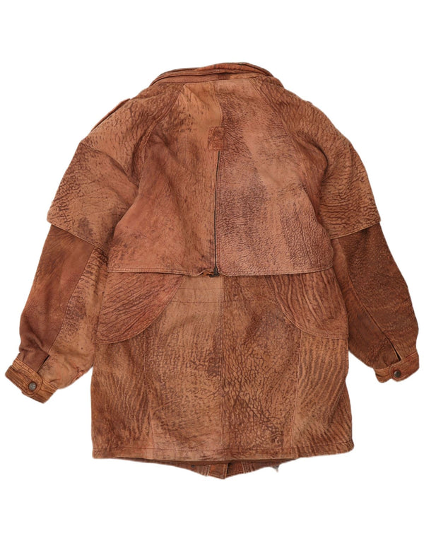 Cappotto in pelle vintage da donna UK 14 Marrone medio