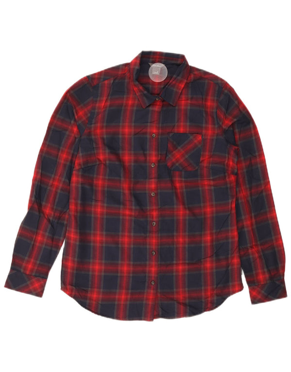 Camicia di flanella da donna EDDIE BAUER UK 10 Piccolo poliestere a quadri blu navy