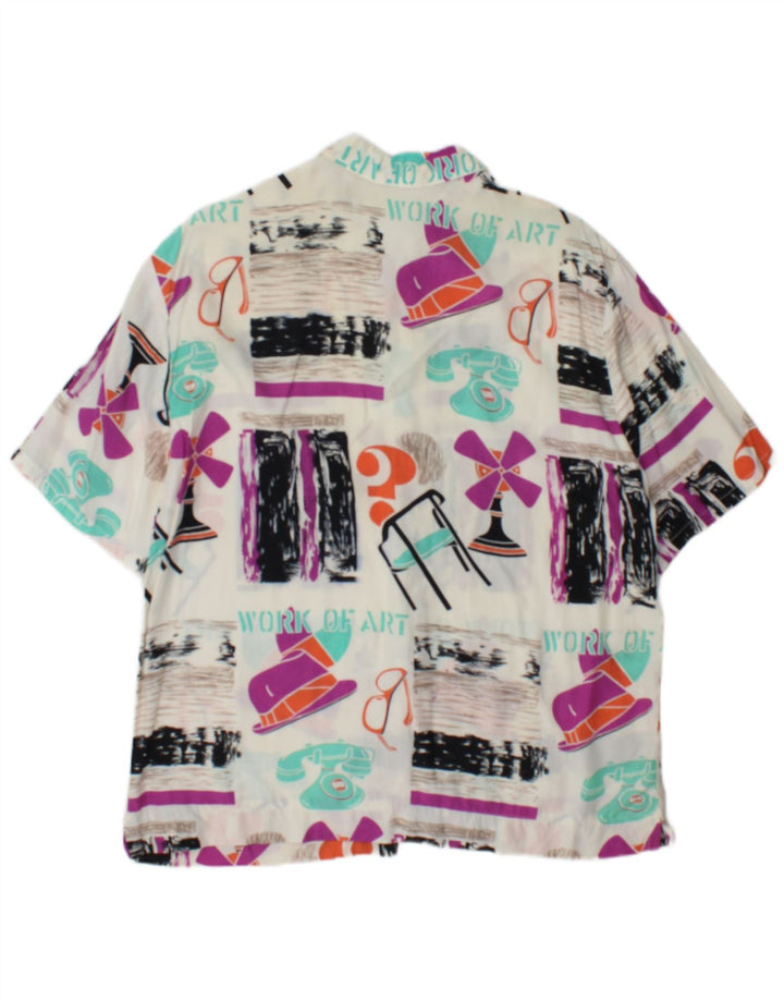 Camicia grafica da donna vintage UK 14 Grande patchwork multicolore