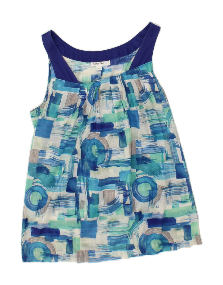 CALVIN KLEIN Womens Sleeveless Blouse Top UK 10 Small Blue Check Cotton Vintage Calvin Klein and Second-Hand Calvin Klein from Messina Hembry 