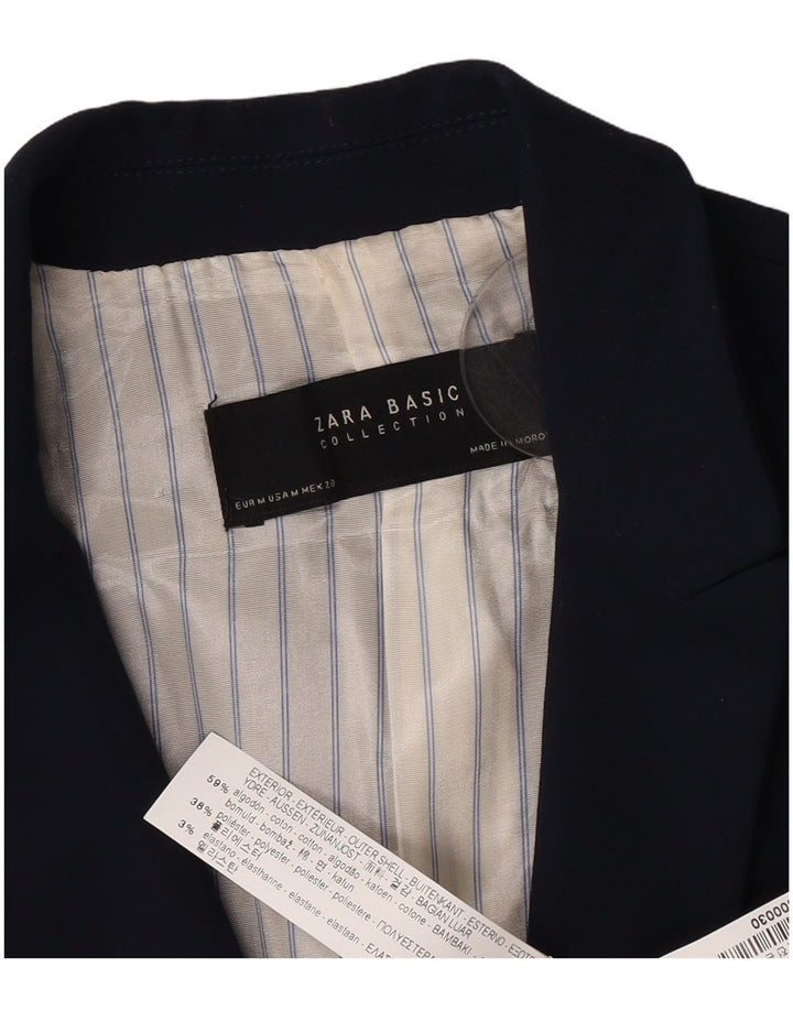 Giacca blazer a 1 bottone da donna Zara UK 12 cotone blu navy medio