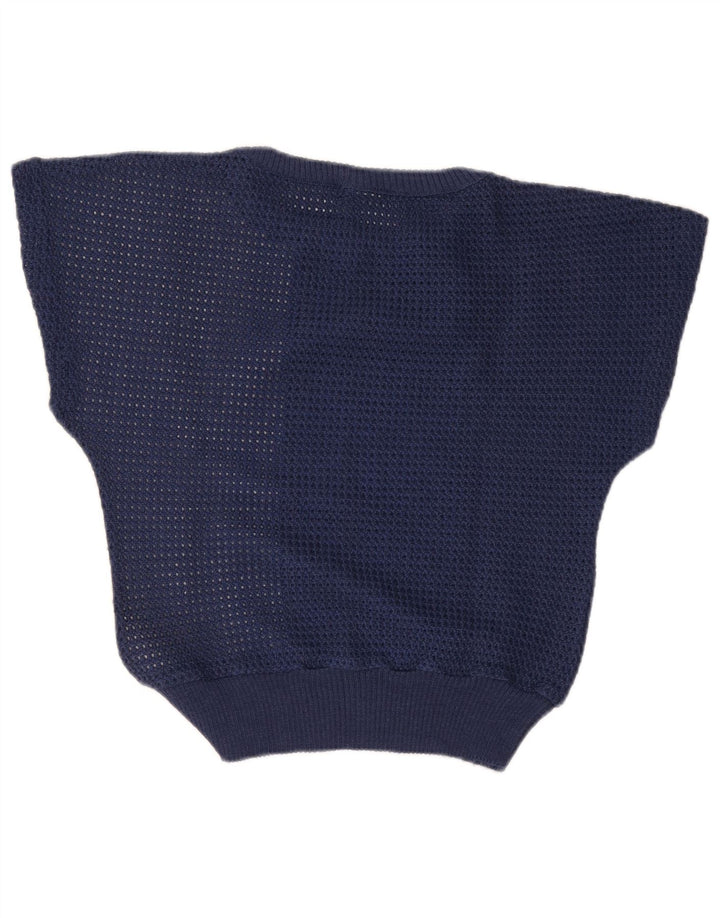 Maglione vintage da donna con scollo a barca IT 42 Colorblock blu navy medio