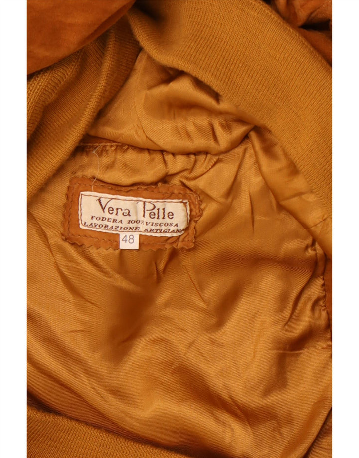 LAVORAZIONE ARTIGIANA Giubbotto Bomber Uomo in Pelle Scamosciata IT 48 Pelle Marrone Medio