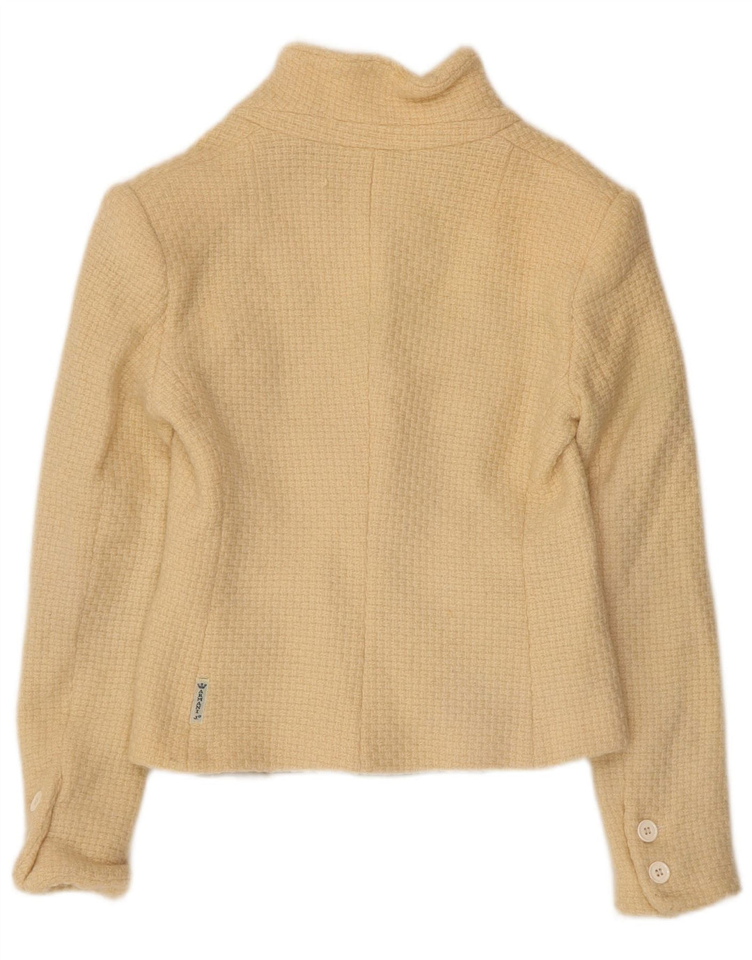 ARMANI JEANS Giacca blazer corta da donna a 3 bottoni UK 12 Lana beige medio