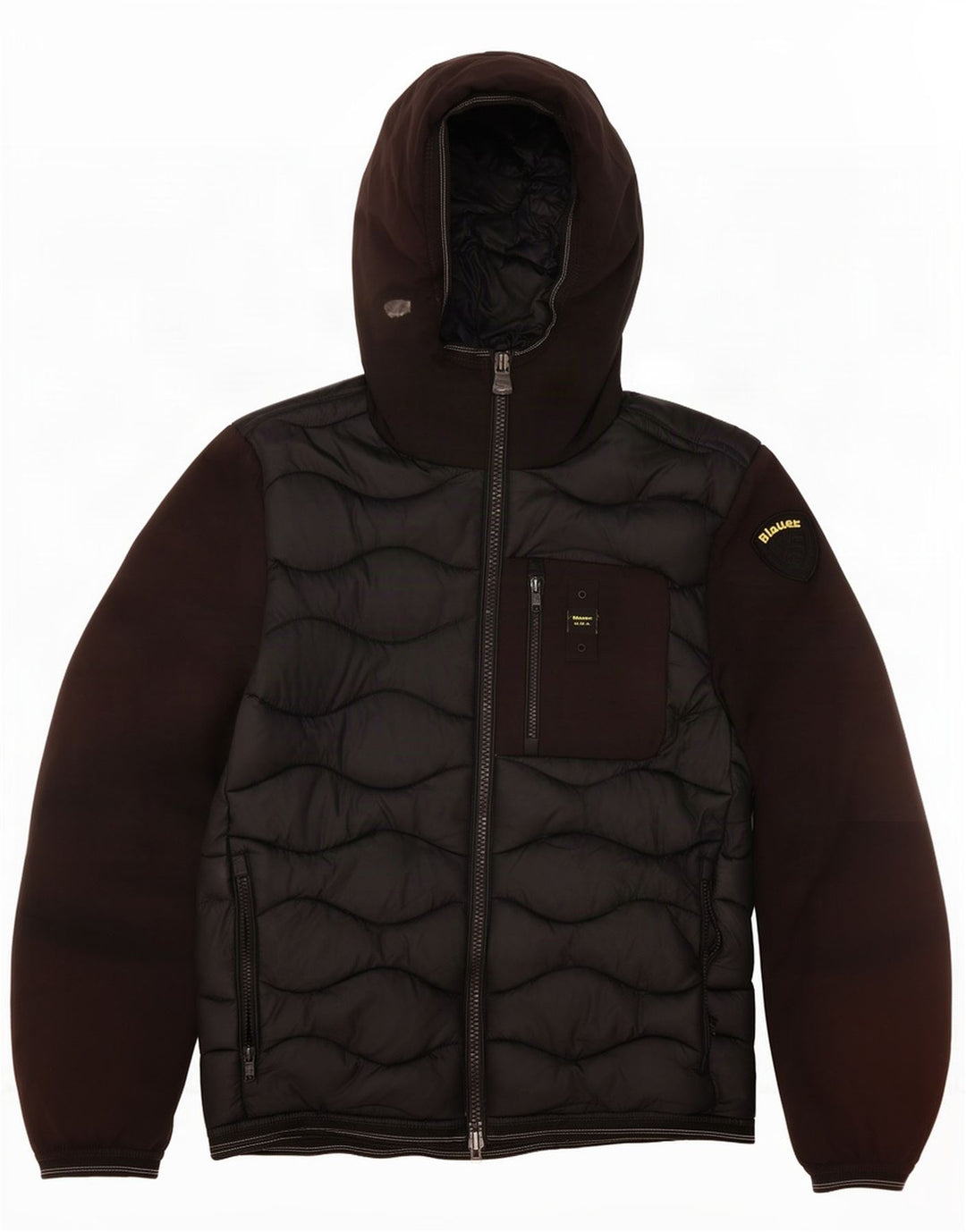 Blauer Giacca imbottita con cappuccio da uomo UK 38 Medium Black Colourblock Poliammide