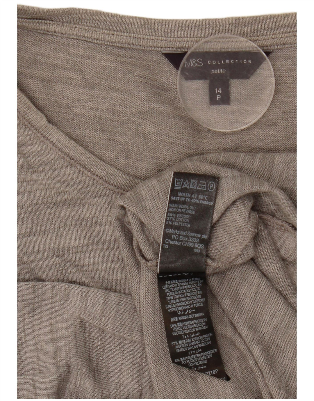 Marks & Spencer Petite Top da donna manica 3/4 UK 14 Large Grigio screziato