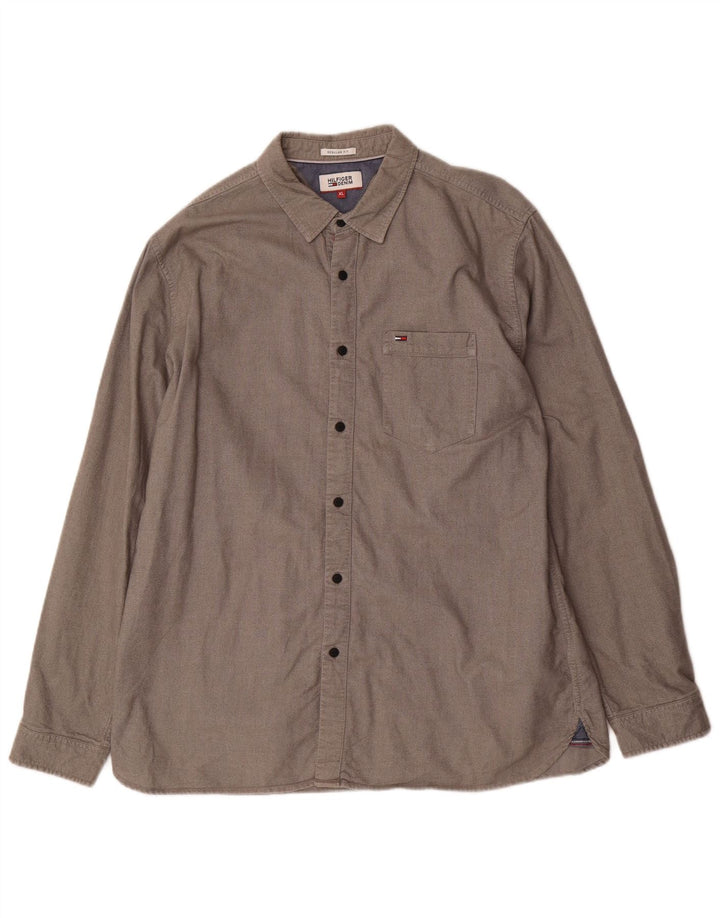 Camicia da uomo Regular Fit Tommy Hilfiger XL in cotone grigio