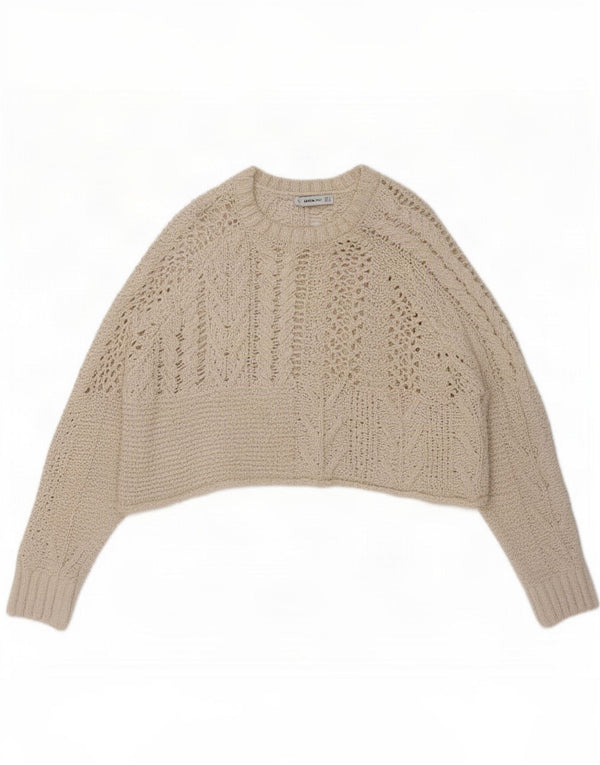 Zara Womens Oversized Boat Neck Jumper Sweater UK 10 Small Beige Cotton