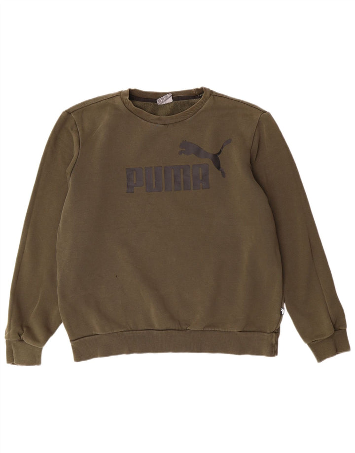 PUMA Womens Graphic Sweatshirt Jumper UK 14 Medium Khaki Cotton