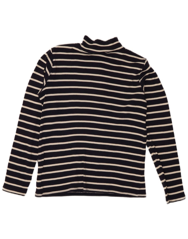 L.L.Bean Top da donna con zip e collo a maniche lunghe UK 10 Small Blu Navy a righe