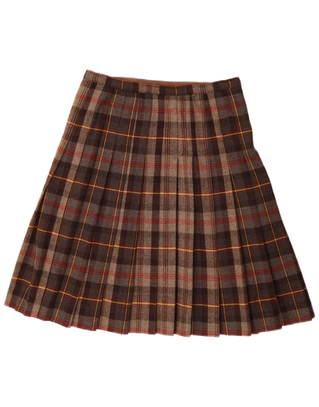 Gonna a portafoglio a pieghe vintage da donna W32 grande motivo a quadri marroni