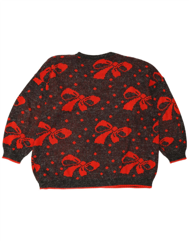 Maglione maglione girocollo oversize da donna VINTAGE UK 22 3XL grigio a pois