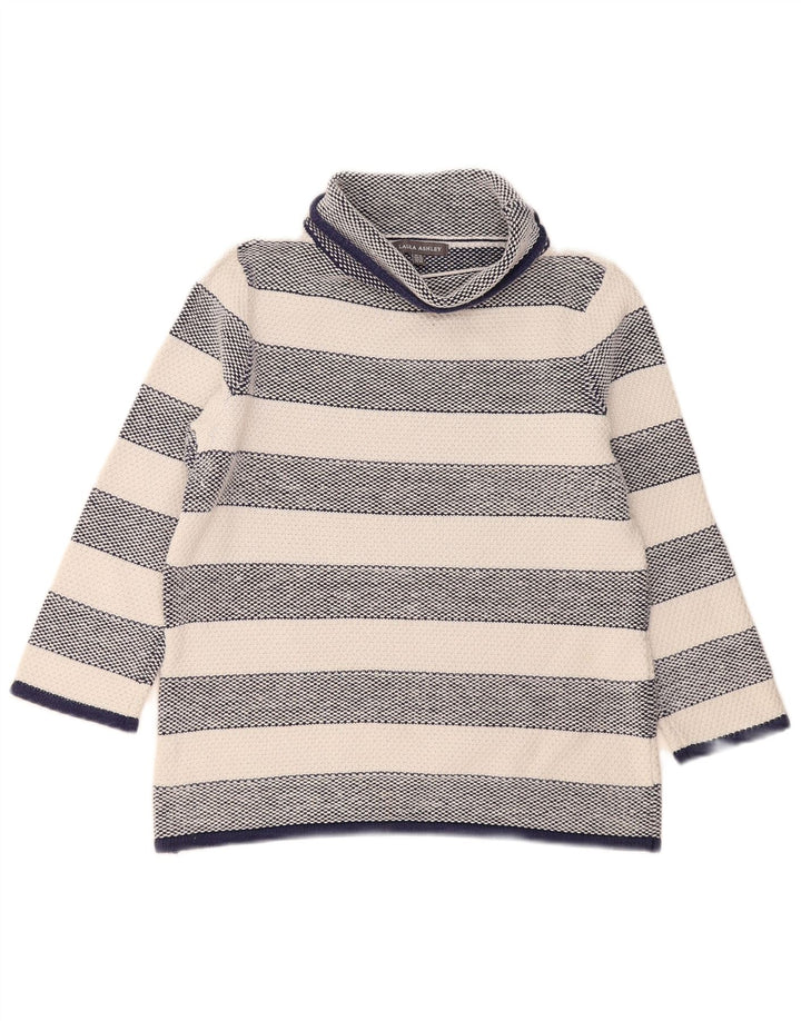 Maglione maglione a collo alto da donna Laura Ashley UK 12 medio a righe blu navy