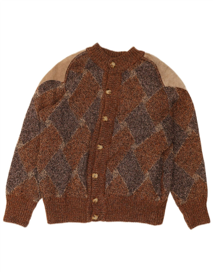 Maglione cardigan vintage da uomo marrone medio a rombi/diamante