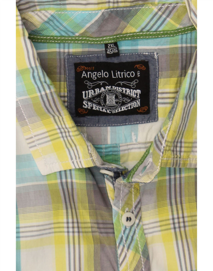 ANGELO LITRICO Mens Short Sleeve Shirt Size 45/46 2XL Green Check Vintage Angelo Litrico and Second-Hand Angelo Litrico from Messina Hembry 
