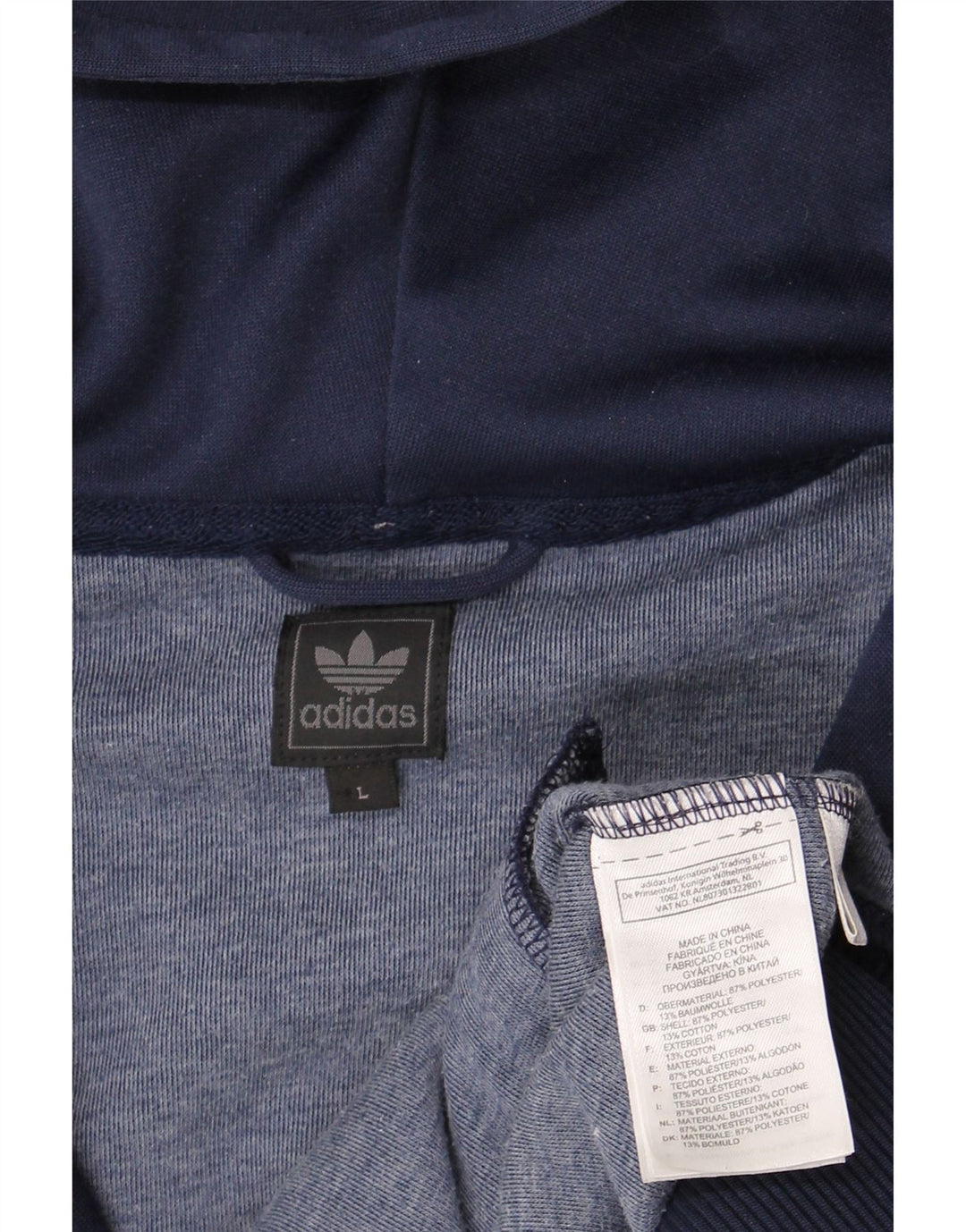 Maglione con cappuccio e zip da uomo Adidas grande in poliestere blu navy