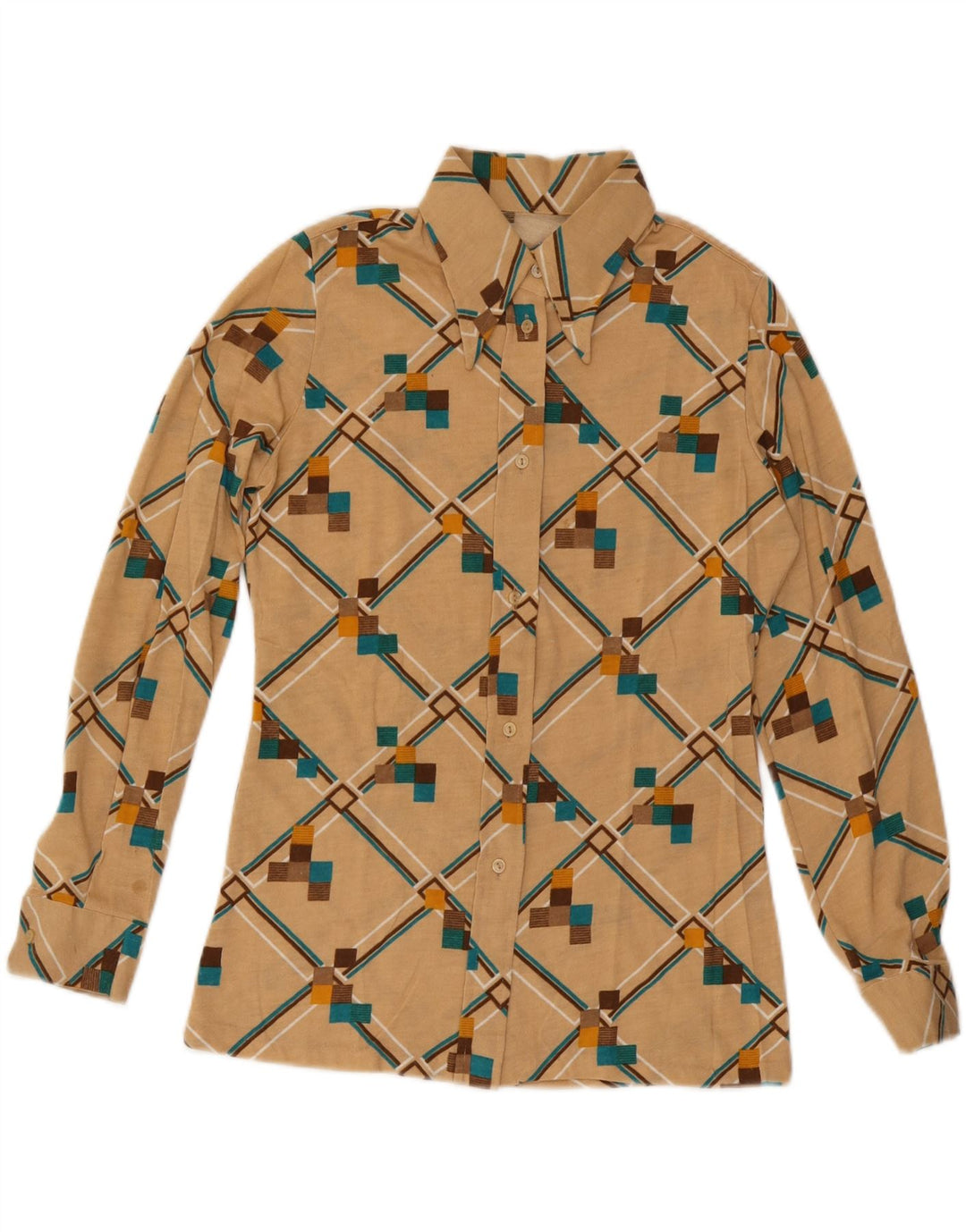 Camicia da donna VINTAGE UK 12 Beige medio geometrico