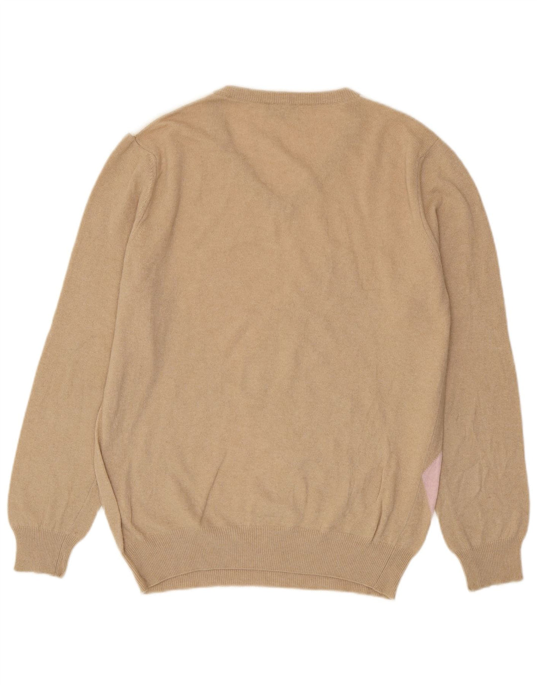 Maglione da uomo con scollo a V Castello, grande, in lana vergine beige a rombi/diamanti