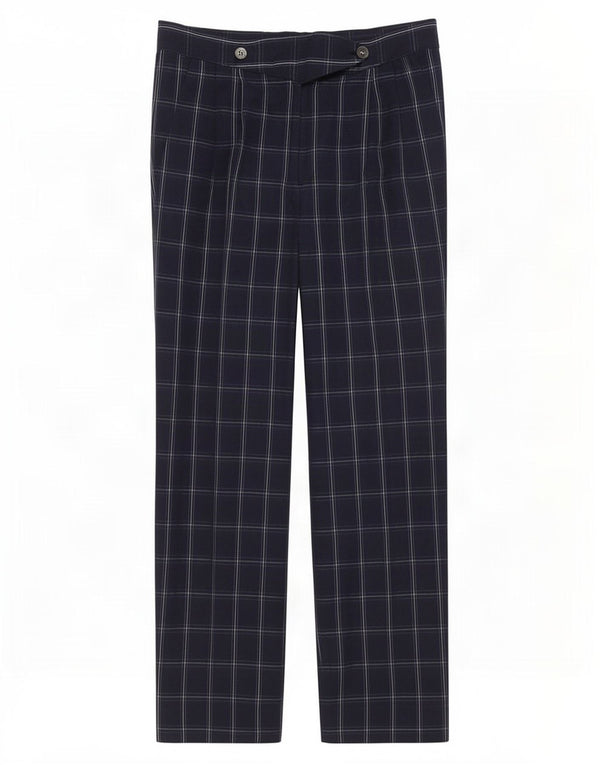 Pantaloni casual con ancoraggio a vita alta da donna vintage W32 L28 blu navy a quadri
