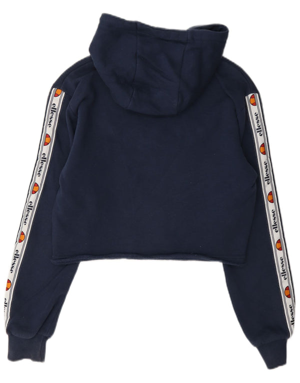 Ellesse, maglione con cappuccio grafico da donna, corto, UK 8, piccolo, blu navy, color block
