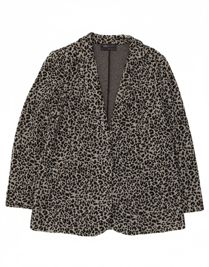 Giacca blazer aperta da donna Marks & Spencer UK 14 grigio medio stampa animalier