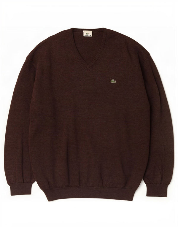 Lacoste Mens V-Neck Jumper Sweater Size 6 XL Brown