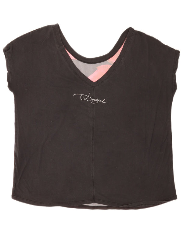 Desigual T-shirt grafica regolare da donna Top UK 14 Large Black Floral
