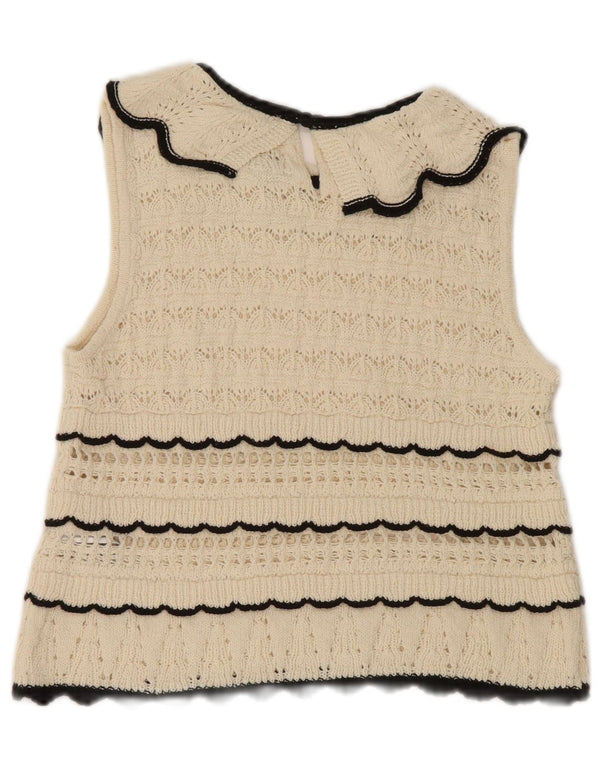 Zara, camicetta corta in maglia senza maniche da donna, taglia UK 12, medio, a righe bianco sporco