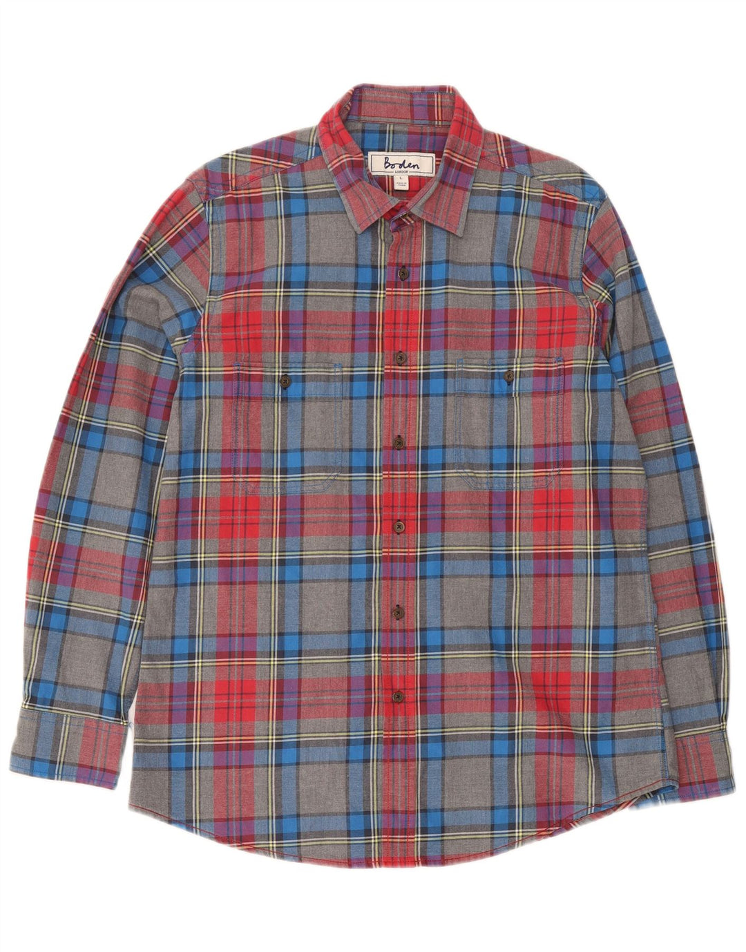 Boden Camicia da uomo in flanella di cotone scozzese grande multicolore