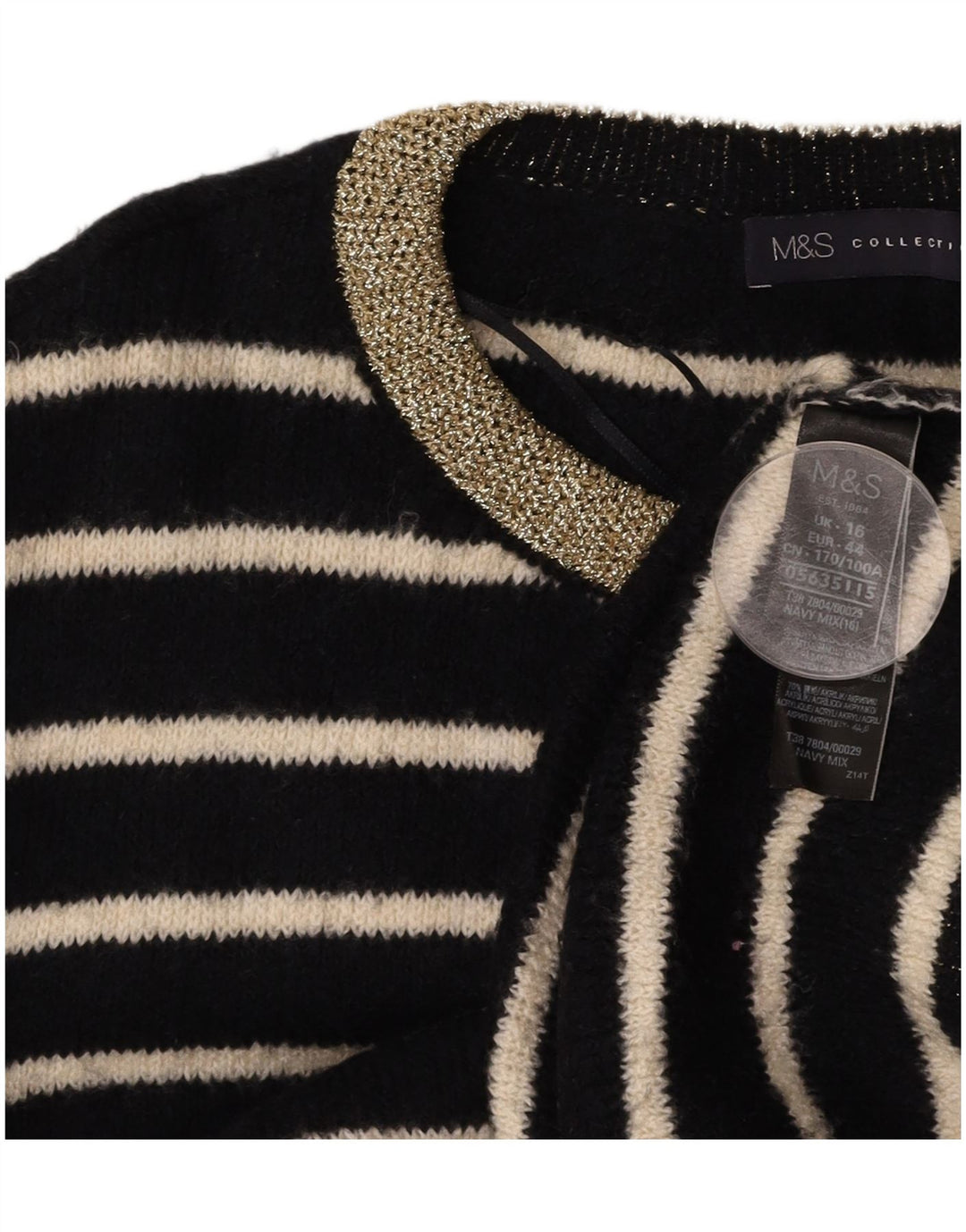 MARKS & SPENCER Maglione maglione girocollo da donna UK 16 Grandi righe nere