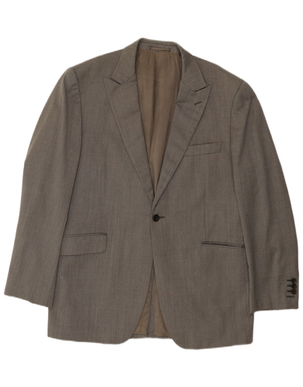 Giacca blazer da uomo a 1 bottone Aquascutum UK 44 2XL Lana a spina di pesce grigia