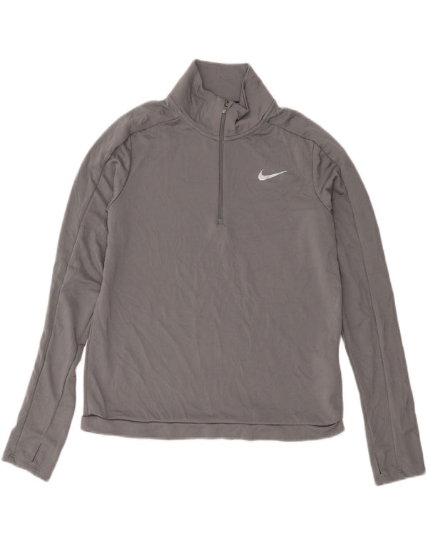 Top della tuta pullover con zip e collo Nike Dri Fit da donna UK 12 Grigio medio