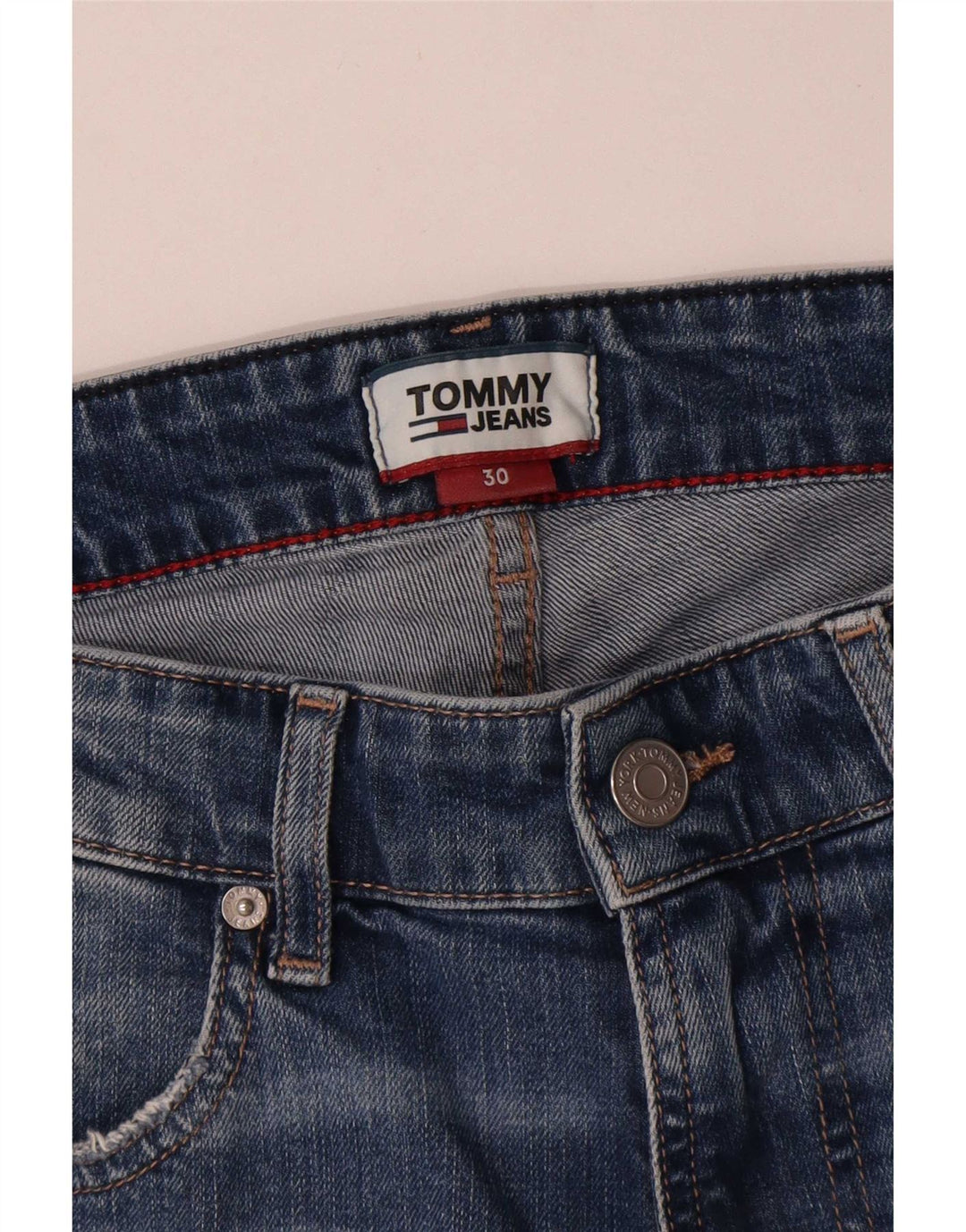 Pantaloncini di jeans dalla vestibilità rilassata da uomo Tommy Hilfiger W30 cotone blu medio