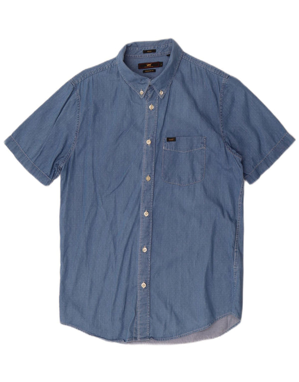 Camicia di jeans Lee da uomo a maniche corte, vestibilità regolare, in cotone maculato blu