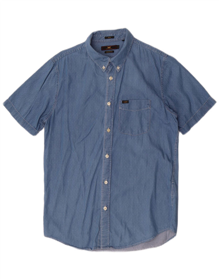 Camicia di jeans Lee da uomo a maniche corte, vestibilità regolare, in cotone maculato blu