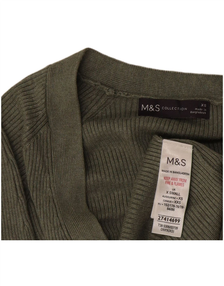 Maglione cardigan aperto da donna Marks & Spencer UK 10 piccolo verde viscosa