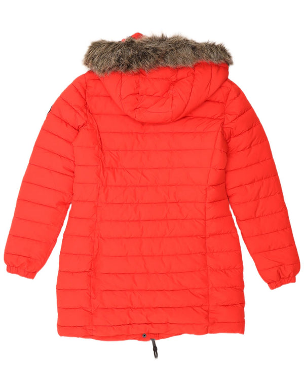 Cappotto imbottito con cappuccio da donna Superdry UK 12 medio rosso poliestere