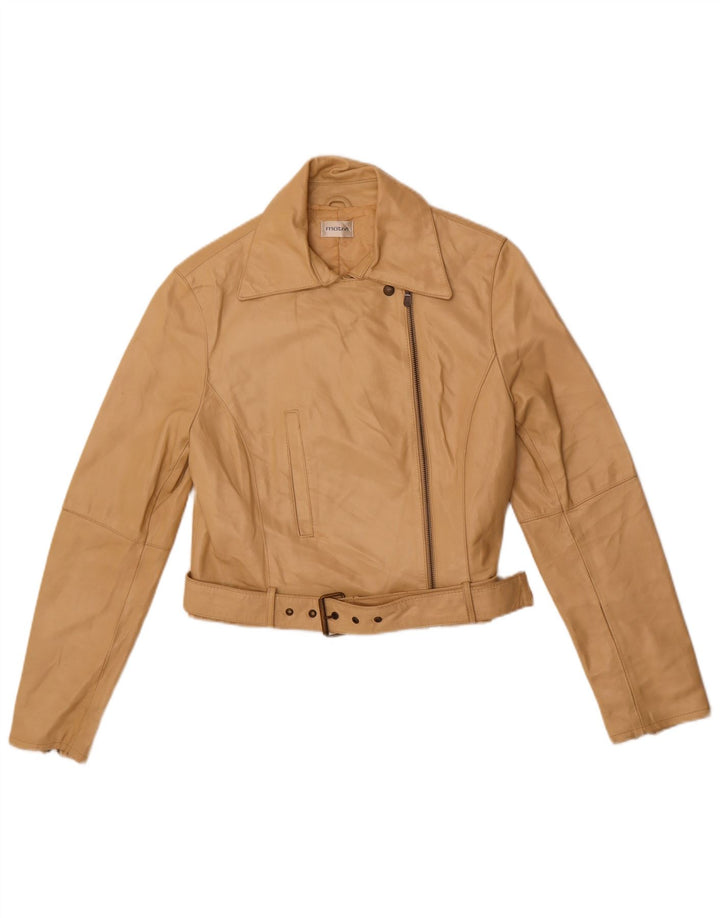 Giacca in pelle da motociclista da donna MOTIVI UK 8 piccola in pelle beige