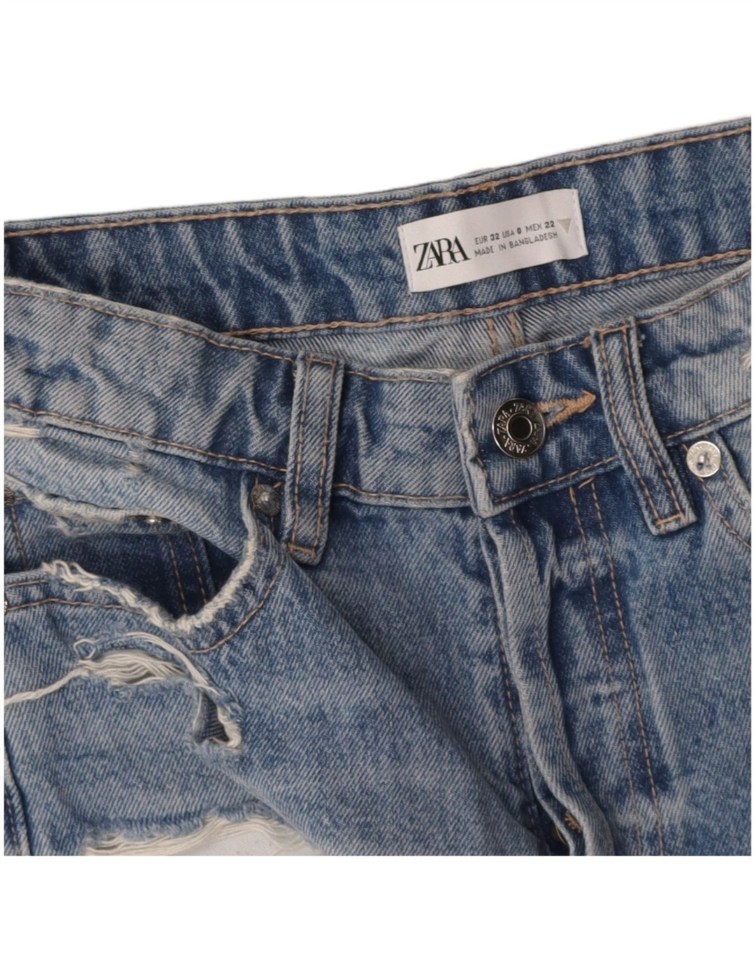 ZARA Womens Distressed Denim Shorts W22 3XS Blue Cotton
