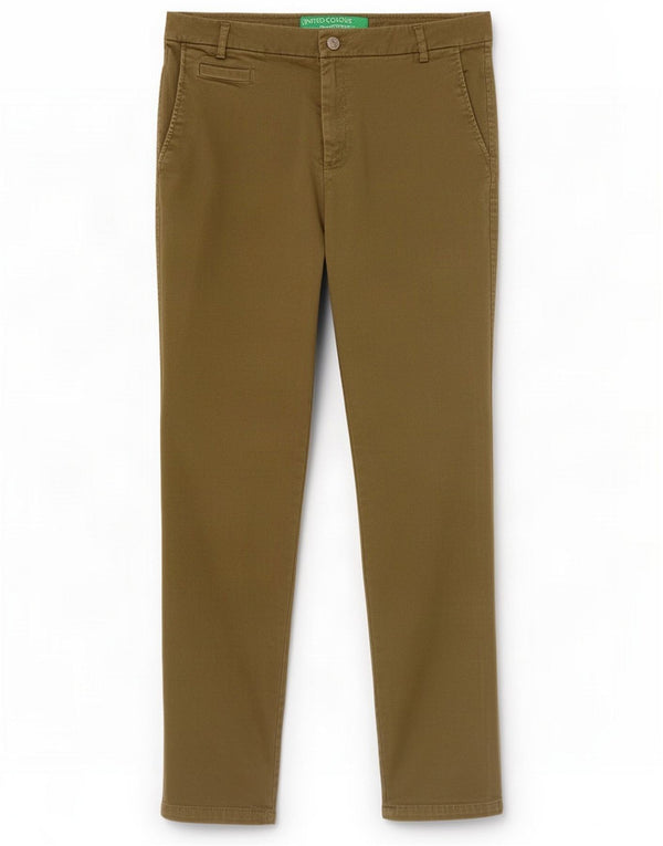 Pantaloni chino slim da donna Benetton UK 10 Small W32 L28 cotone kaki