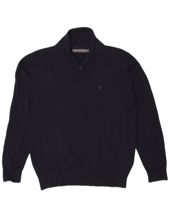 FRENCH CONNECTION Maglione da uomo con collo a scialle XL in acrilico blu navy