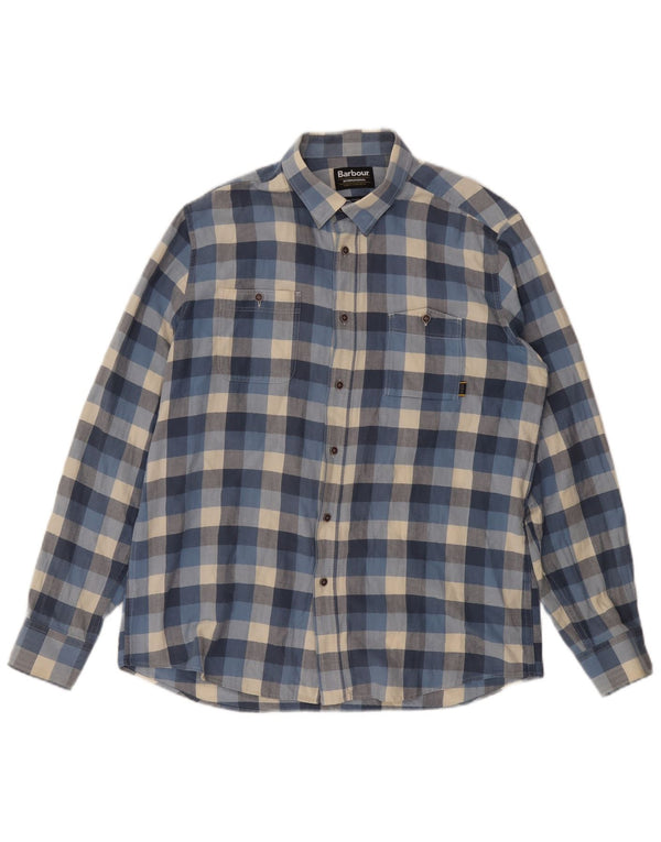 BARBOUR Camicia sartoriale da uomo in cotone a quadri blu medio