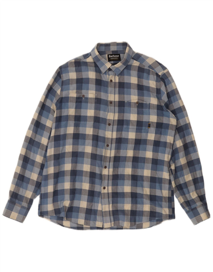 BARBOUR Camicia sartoriale da uomo in cotone a quadri blu medio