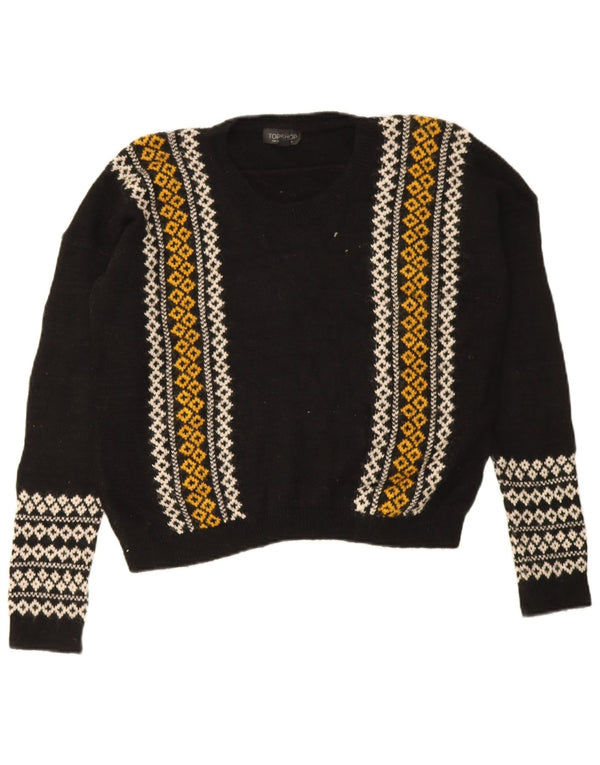 Maglione maglione girocollo da donna Topshop UK 10 piccolo nero geometrico