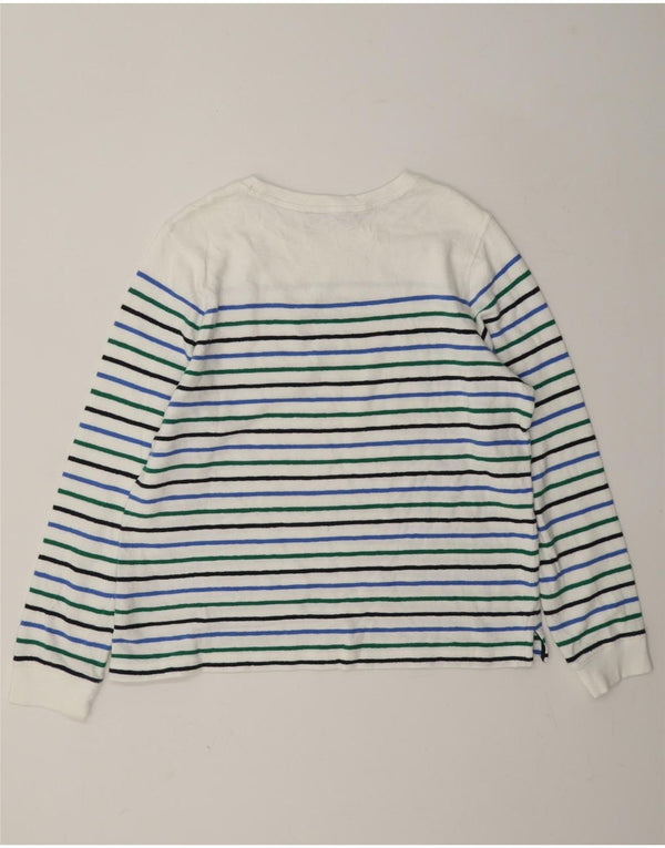 Marks & Spencer Top da donna a maniche lunghe UK 14 Large White Striped Cotton
