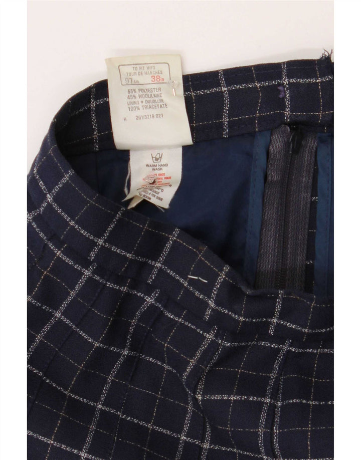 Gonna a trapezio da donna St Michael UK 14 media W28 poliestere a quadri blu navy