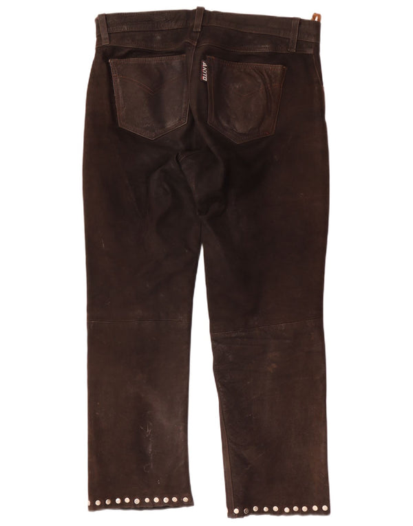 Pantaloni dritti in pelle vintage da uomo W38 L29 Marrone